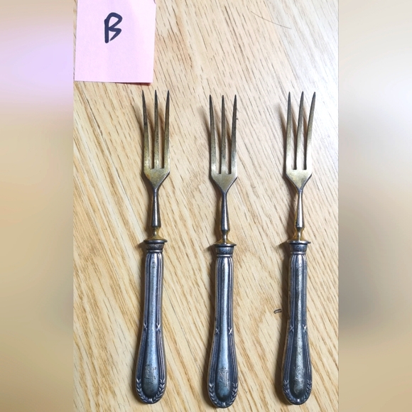 Lot of 3 c. 1900 Antique German 800 Silver Handle Brass 6